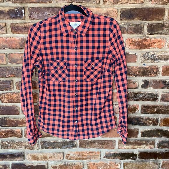 Forever 21 I Love H81 Red Buffalo Check Plaid Button Down Top Women's Size Small - Picture 1 of 5